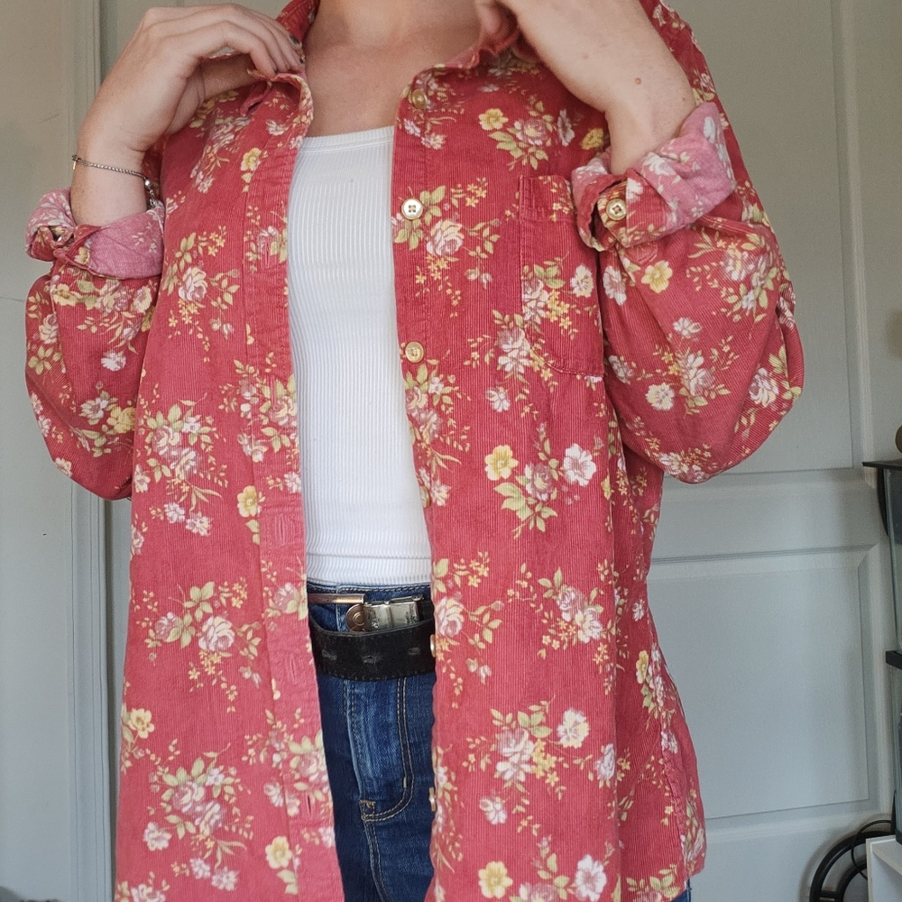 Vintage L.L. Bean Floral Corduroy Button Up